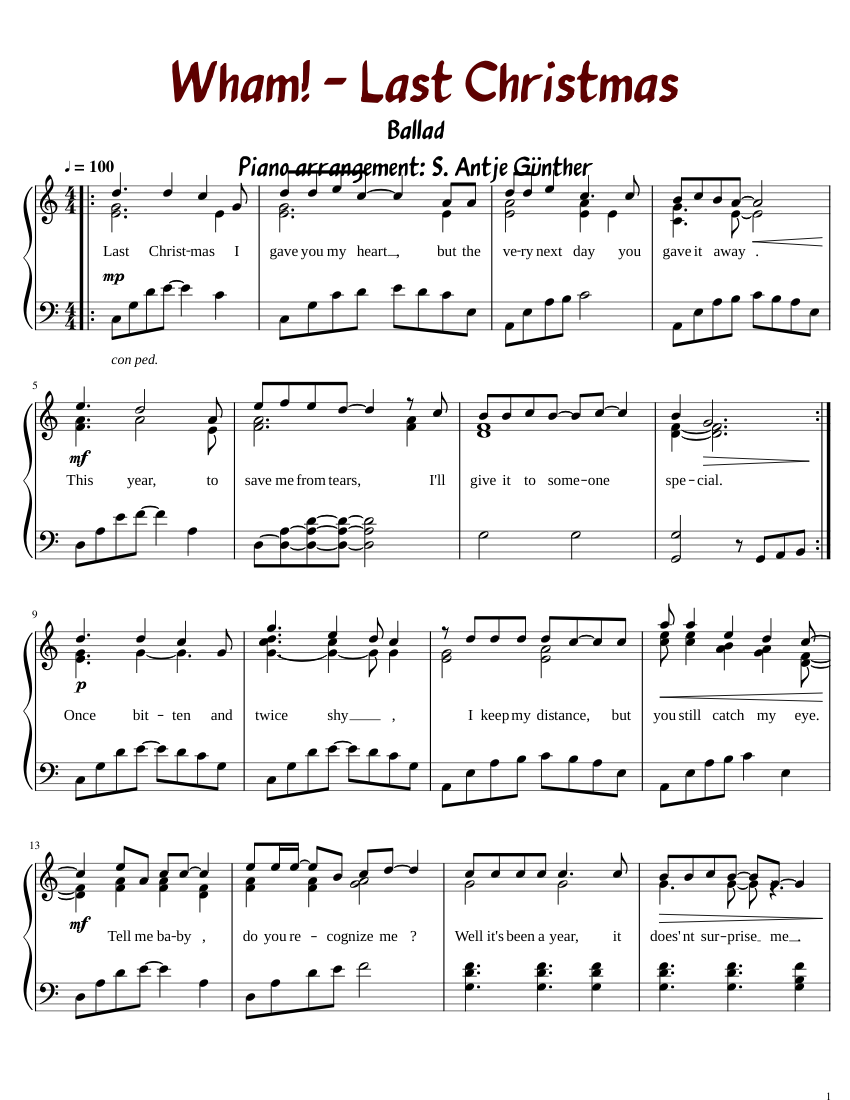 WHAM Last Christmas Piano Antje Günther C-Major - piano tutorial