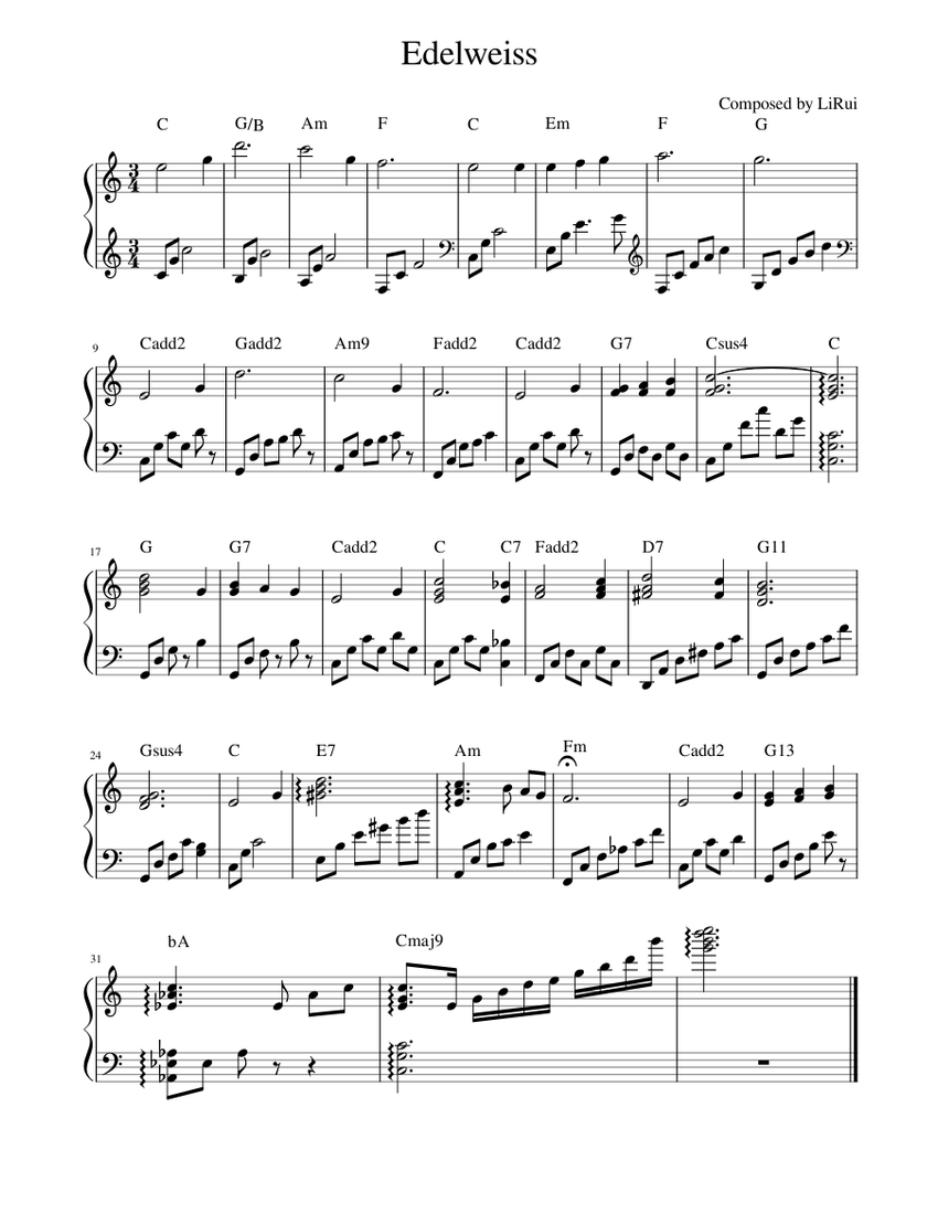 Edelweiss Sheet music for Piano (Solo) | Download and print in PDF or
