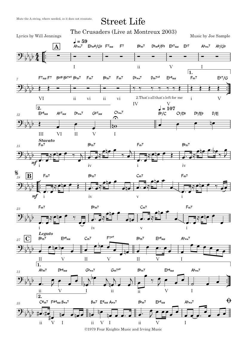 ストリート・ライフ 楽譜 コード付き ベースギター (ソロ) | MuseScore.com
