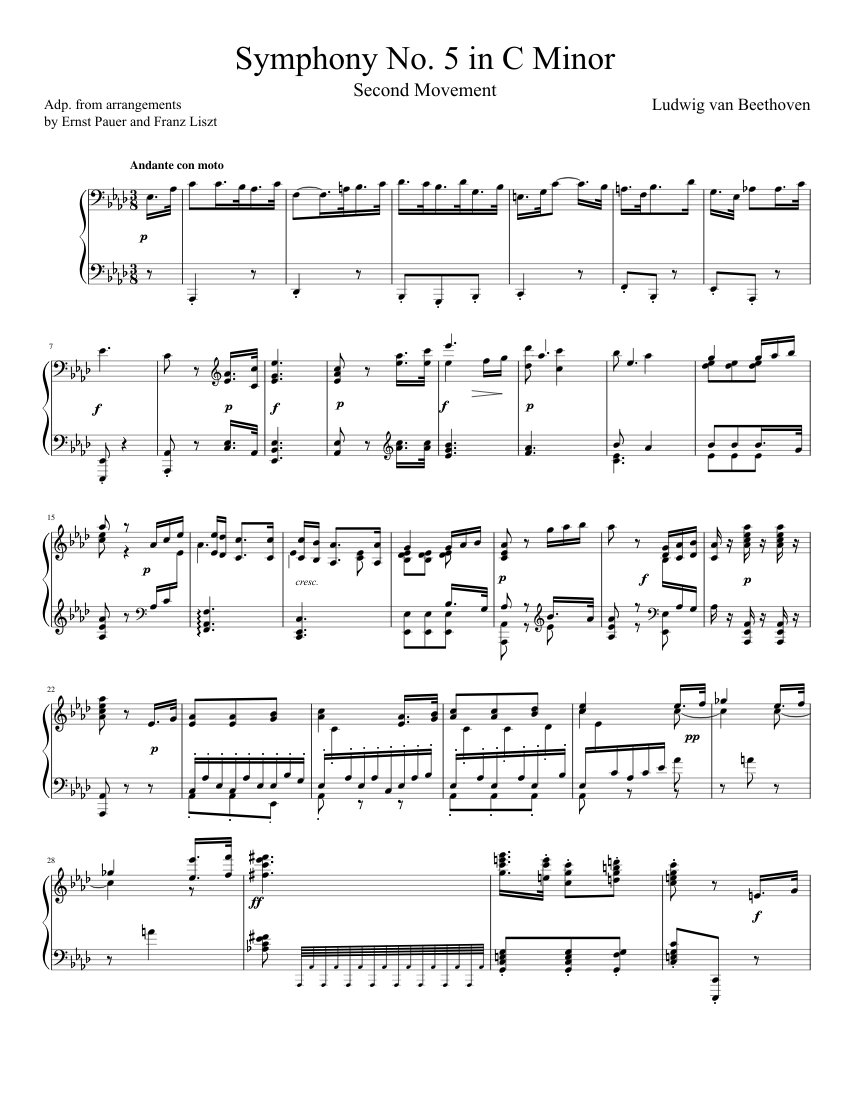 Beethoven Symphony No. 5 (2nd movement) Piano solo Sheet music for Piano  (Solo) | Musescore.com