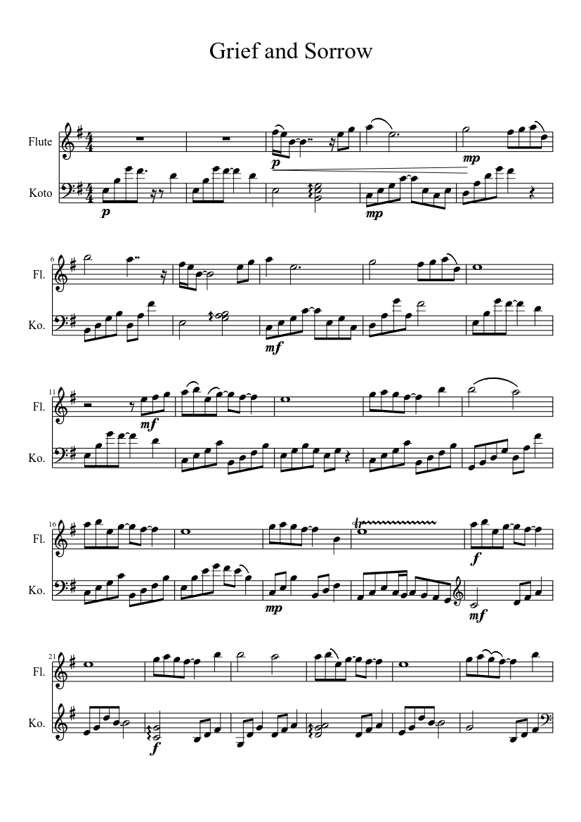 Grief and Sorrow Sheet music for Flute (Solo) | Musescore.com