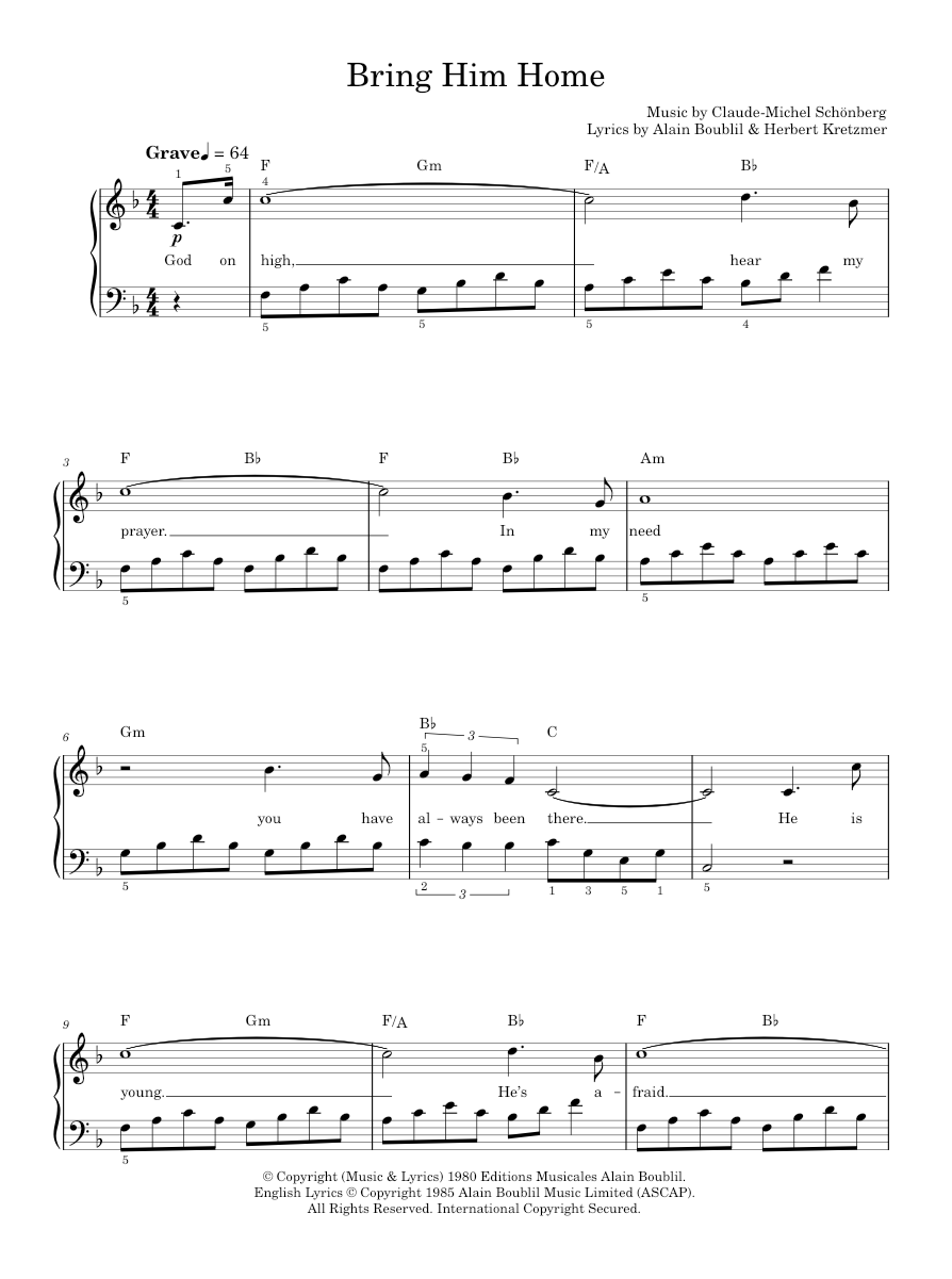 Bring Him Home (from Les Miserables) Sheet music for Piano by Boublil