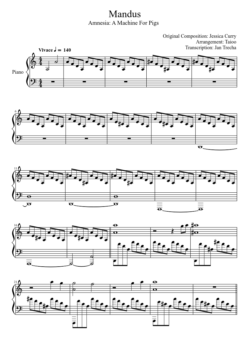 Amnesia: A Machine For Pigs - Mandus (Taioo Cover) Sheet music for Piano  (Solo) | Musescore.com