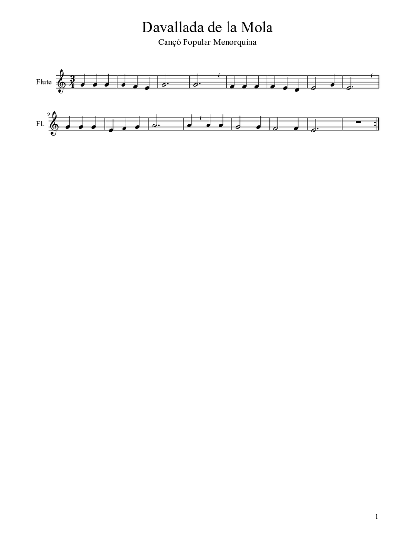 Davallada de la Mola Sheet music for Flute (Solo) | Musescore.com