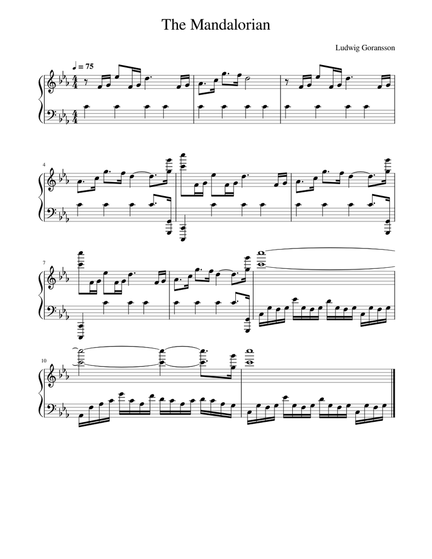 The Mandalorian Theme – Ludwig Göransson Sheet music for Piano (Solo
