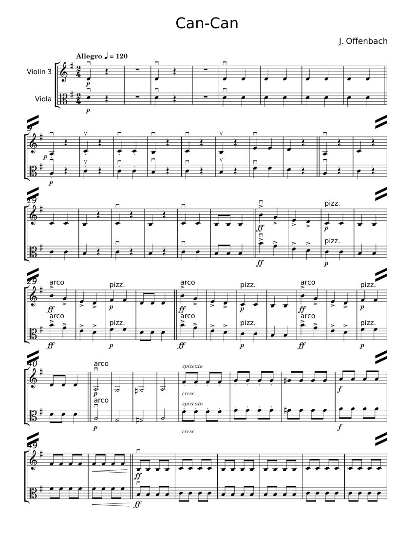 Can Can - J. Offenbach Sheet Music for Violin, Viola (String Duet ...