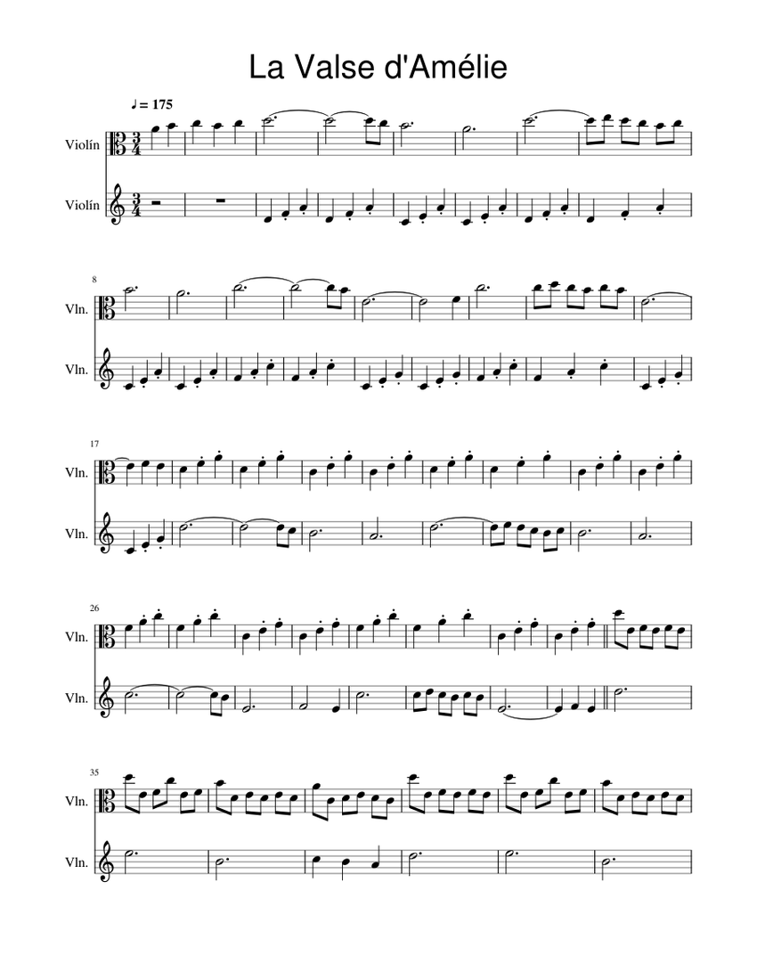 La Valse d'Amélie Sheet music for Violin (String Duet) | Musescore.com
