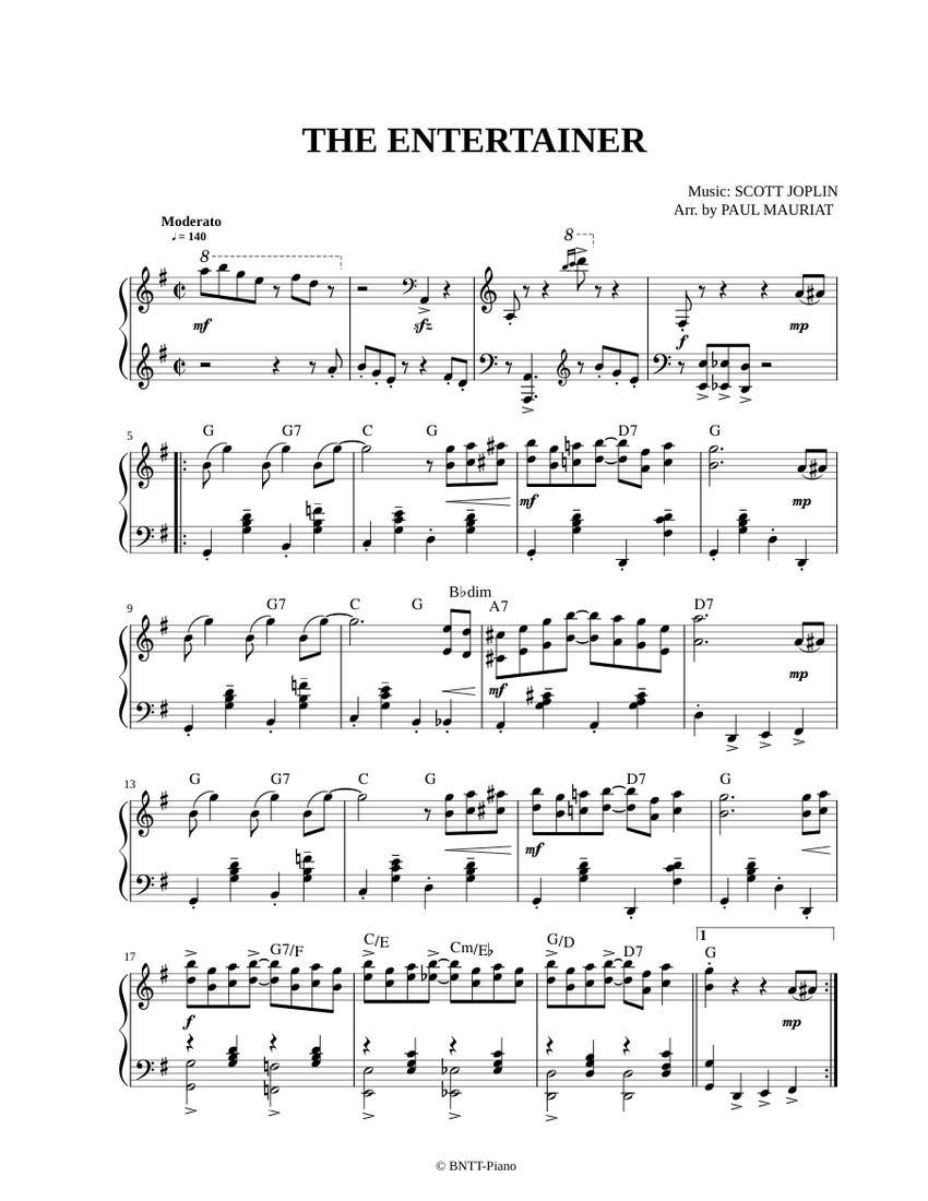 THE ENTERTAINER Sheet music for Piano (Solo) | Musescore.com