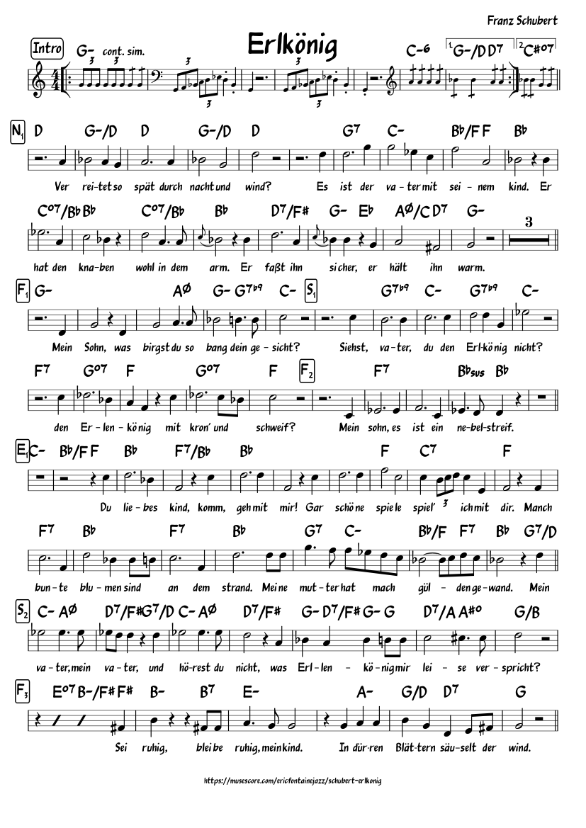 Erlkönig (Schubert) leadsheet w/chord symbols & lyrics Sheet music for Piano  (Solo) Easy | Musescore.com