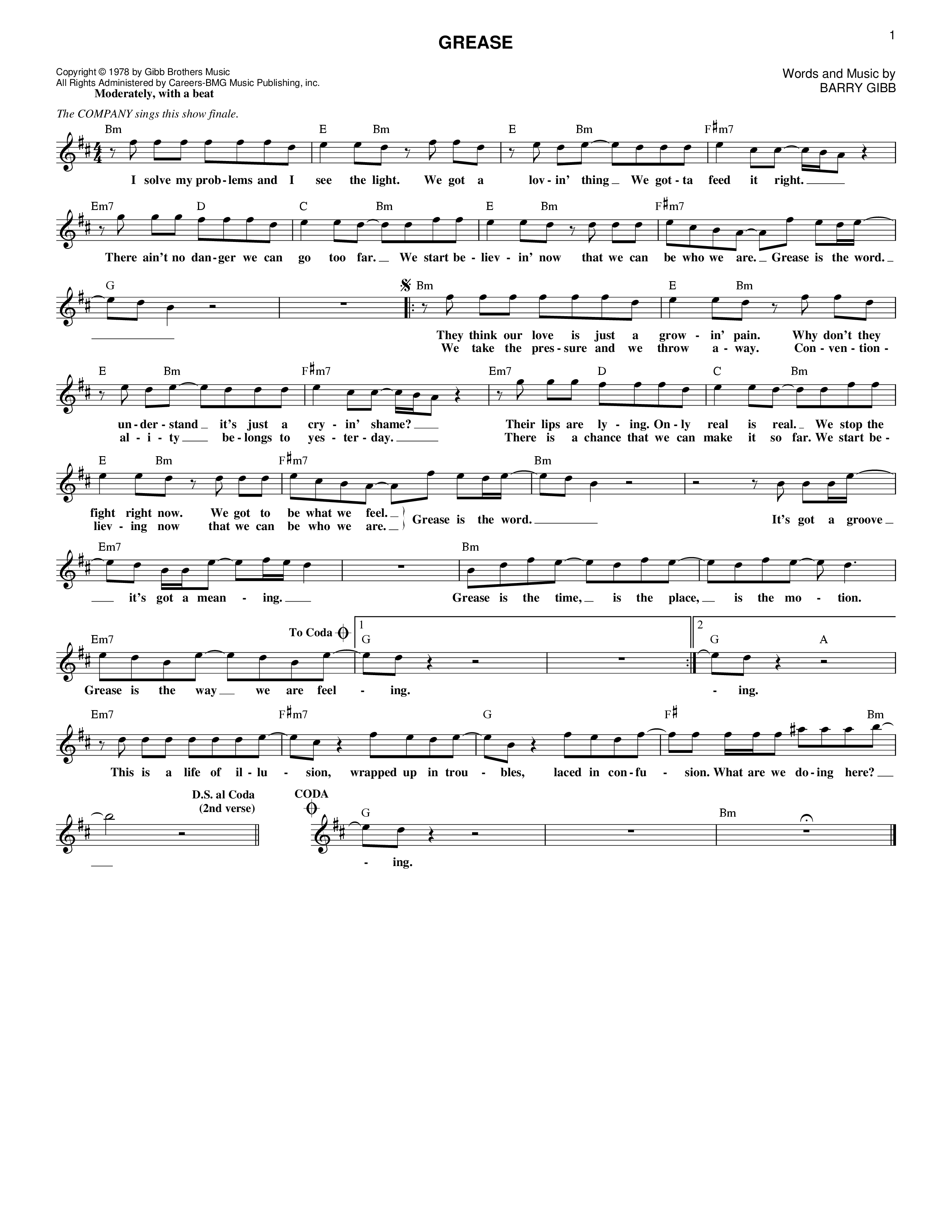Play Official version of Grease sheet music by Frankie Valli for Piano ...