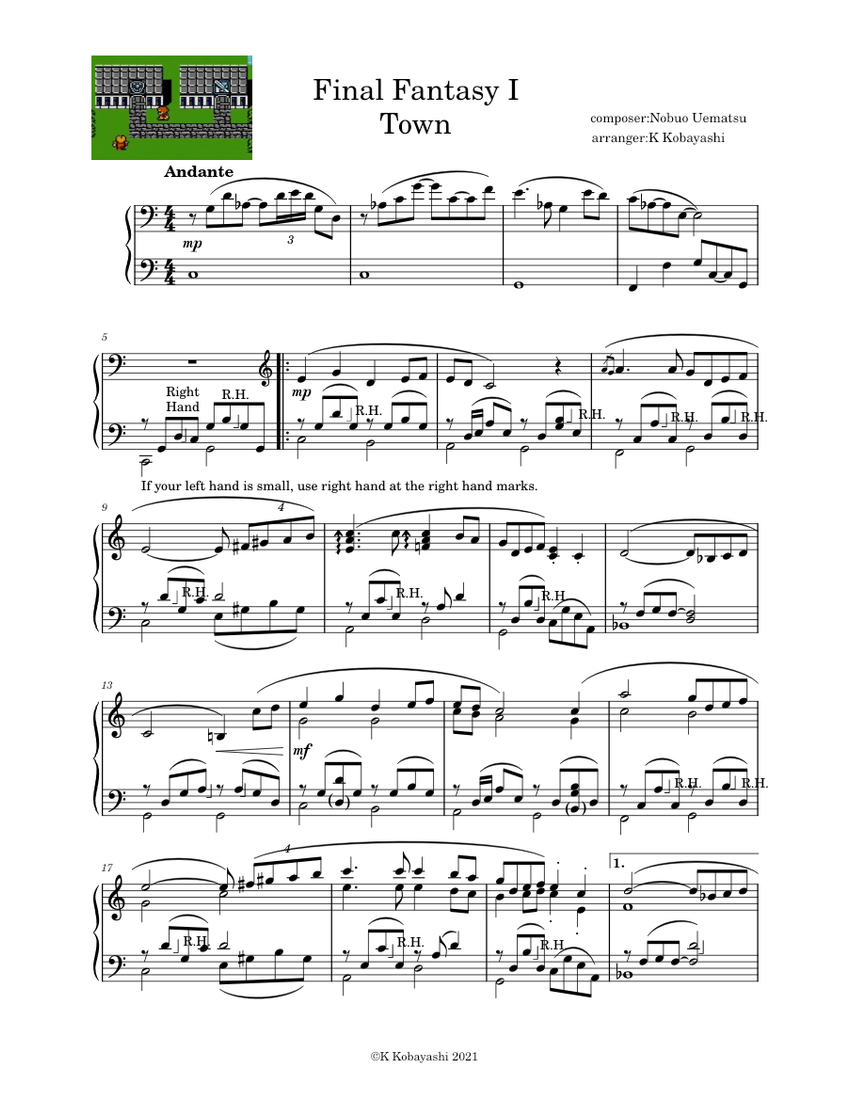 Final Fantasy I Town - Nobuo Uematsu Sheet music for Piano (Solo) |  Musescore.com