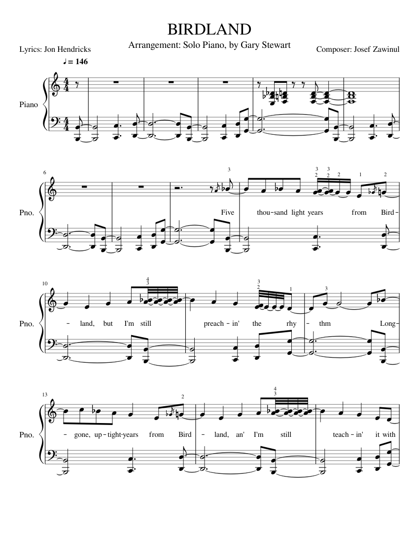BIRDLAND Solo Piano Arrangement with MuseScore