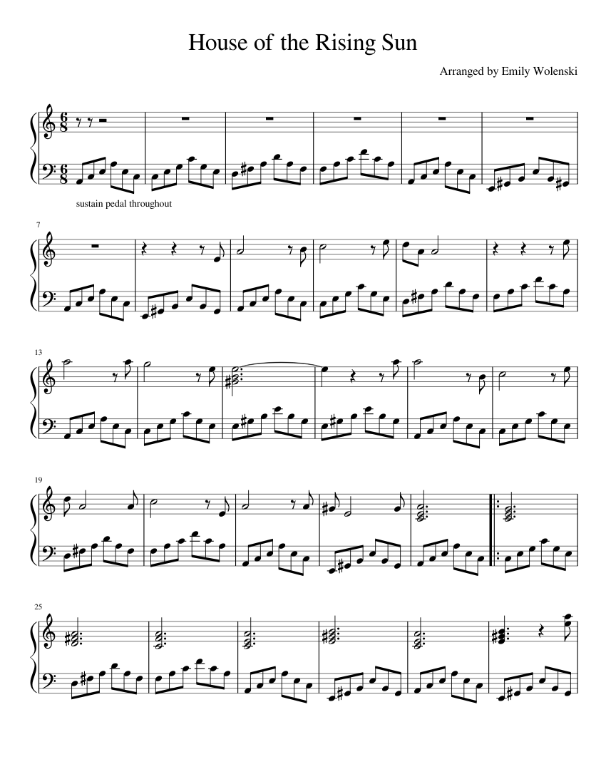 House of the Rising Sun Sheet music for Piano (Solo) | Musescore.com