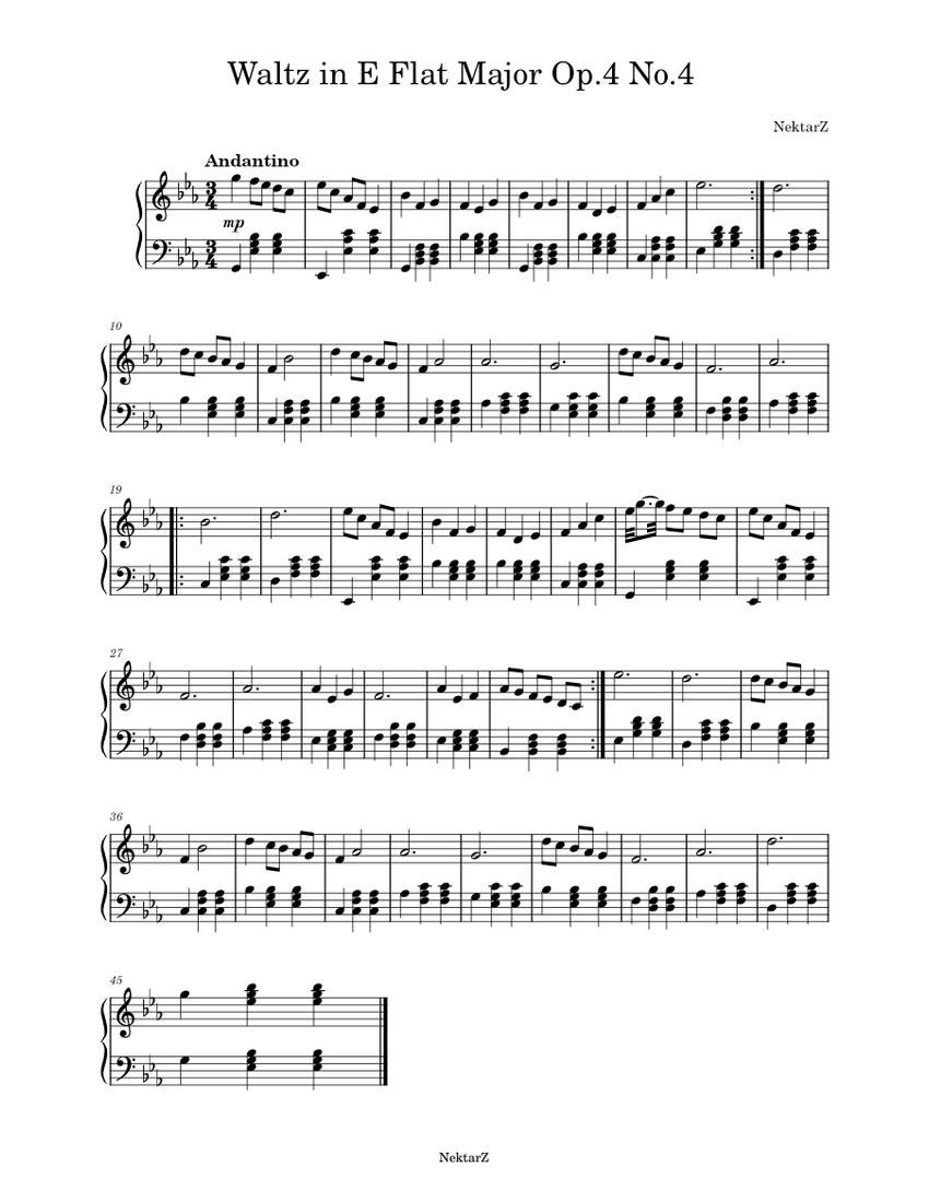 Waltz in E Flat Major Op.4 No.4 Sheet music for Piano (Solo ...