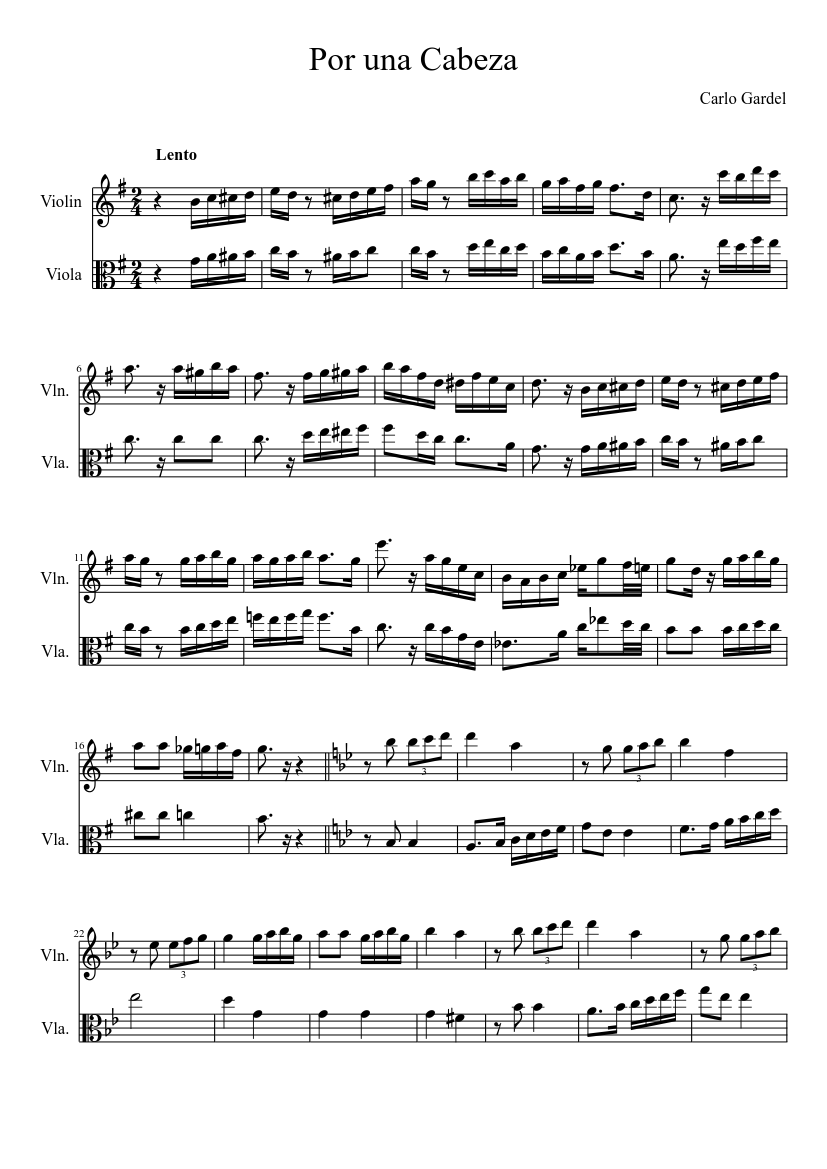 Tango: Por una Cabeza (violin & viola) Sheet music for Violin, Viola  (String Duet) | Musescore.com