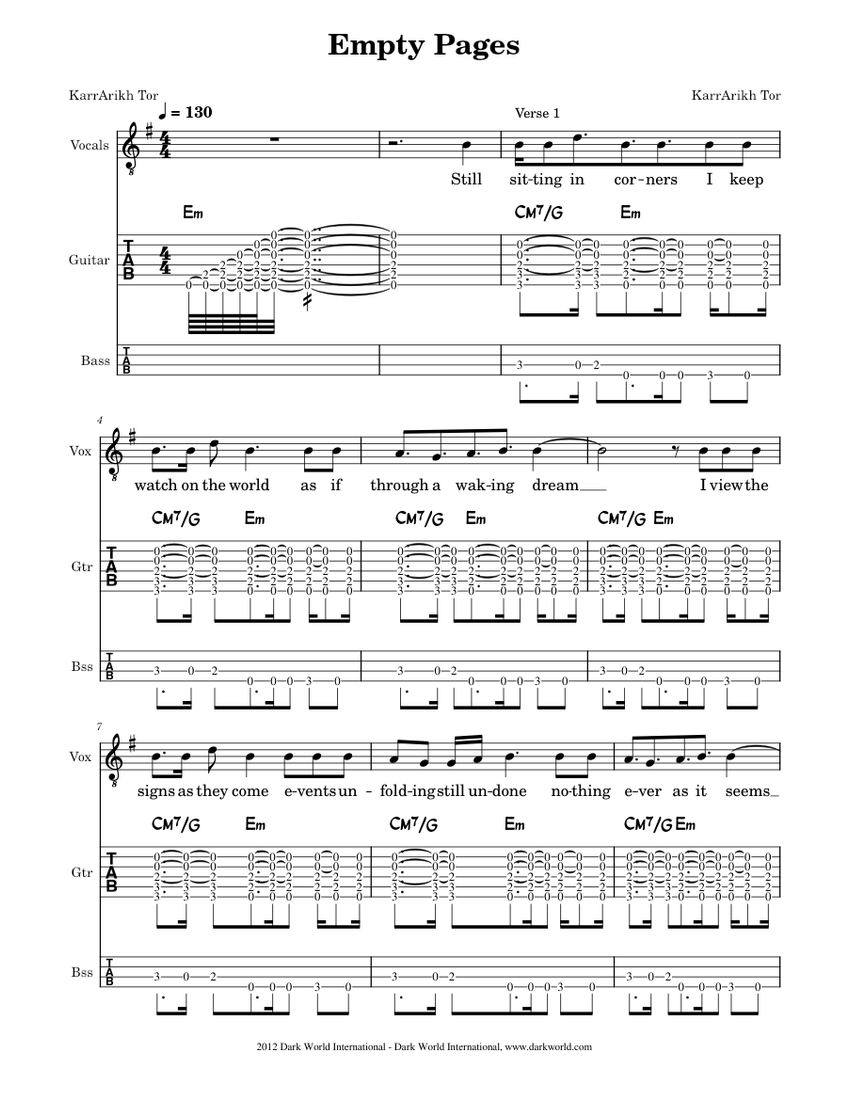 Empty pages karrarikh tor infinisynth sheet music for tenor guitar