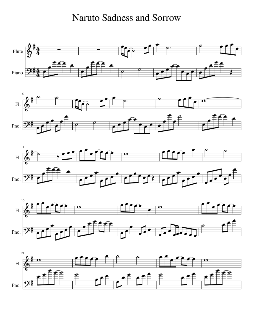 Naruto Sadness and Sorrow Piano Sheet music for Piano, Flute (Solo) |  Musescore.com