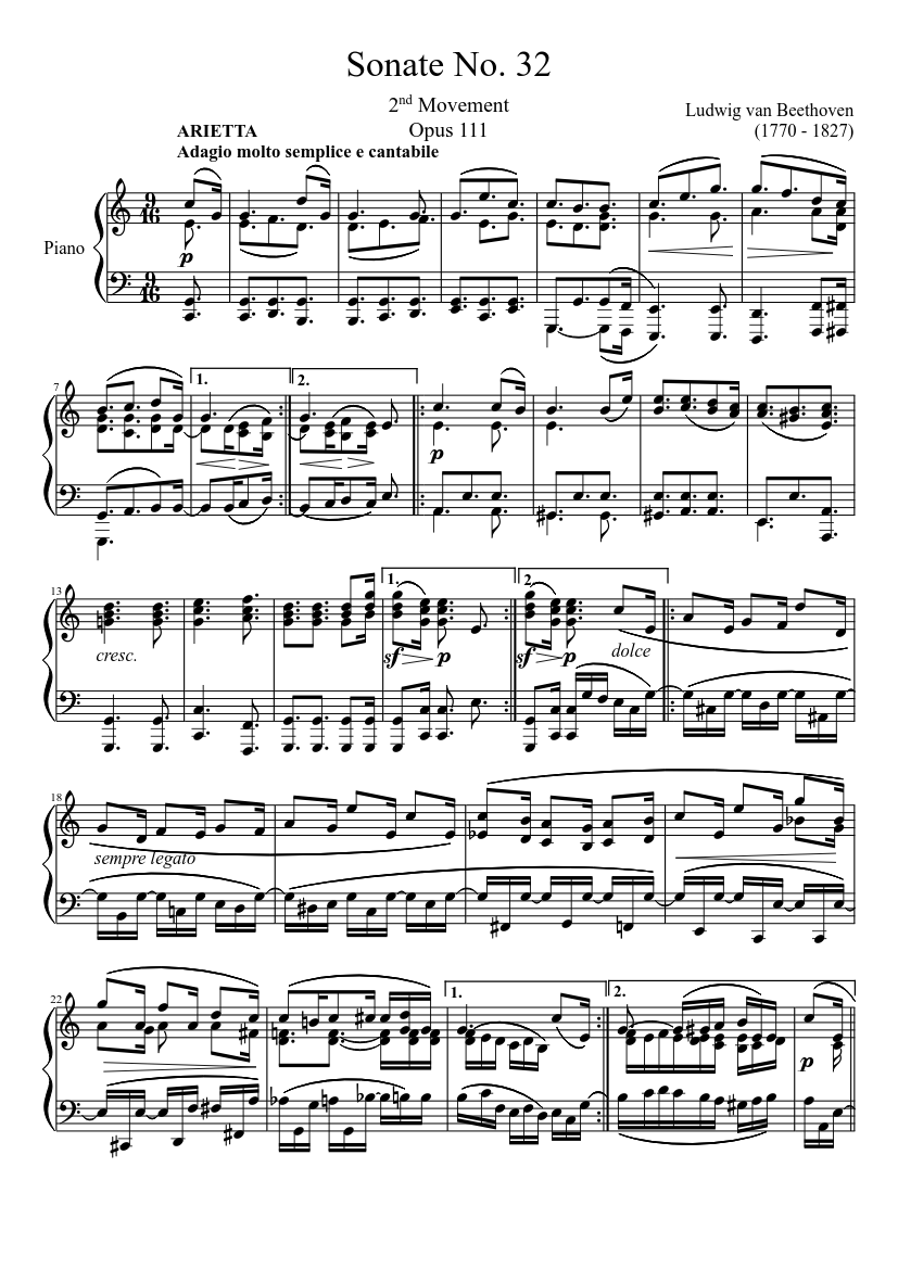 Sonate No. 32, 2nd Movement Sheet music for Piano (Solo) | Musescore.com