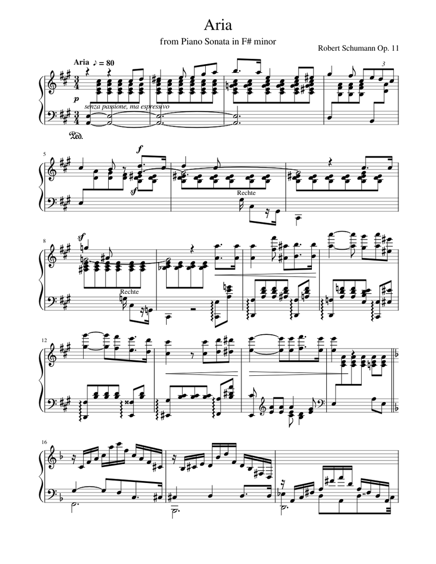 Piano Sonata No. 1 Op. 11 - Aria (2nd Movement) Robert Schumann) Sheet  music for Piano (Solo) | Musescore.com