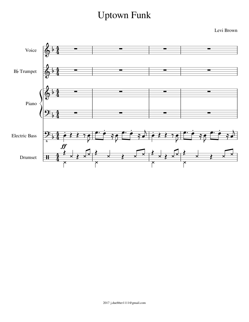 Uptown Funk Sheet music for Piano, Vocals, Trumpet in b-flat, Bass ...