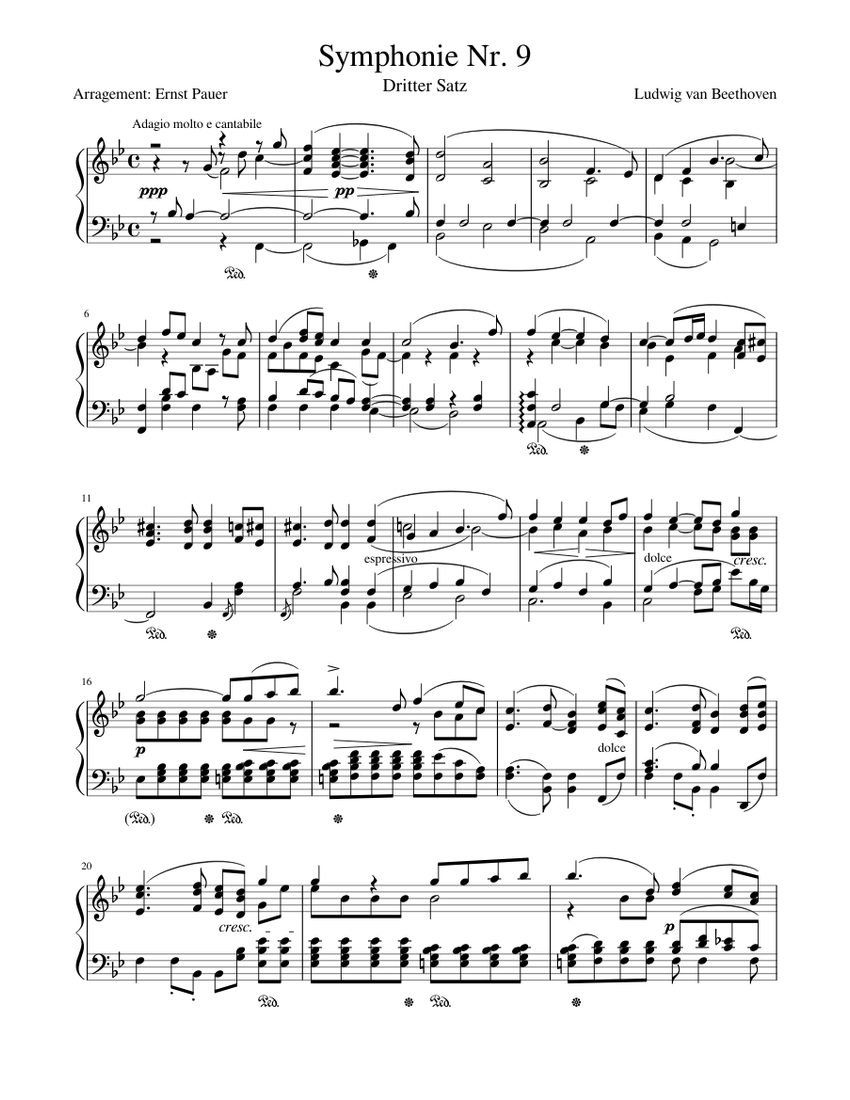 Beethoven Symphony No. 9 (3rd movement) for piano solo Sheet music for Piano  (Solo) | Musescore.com