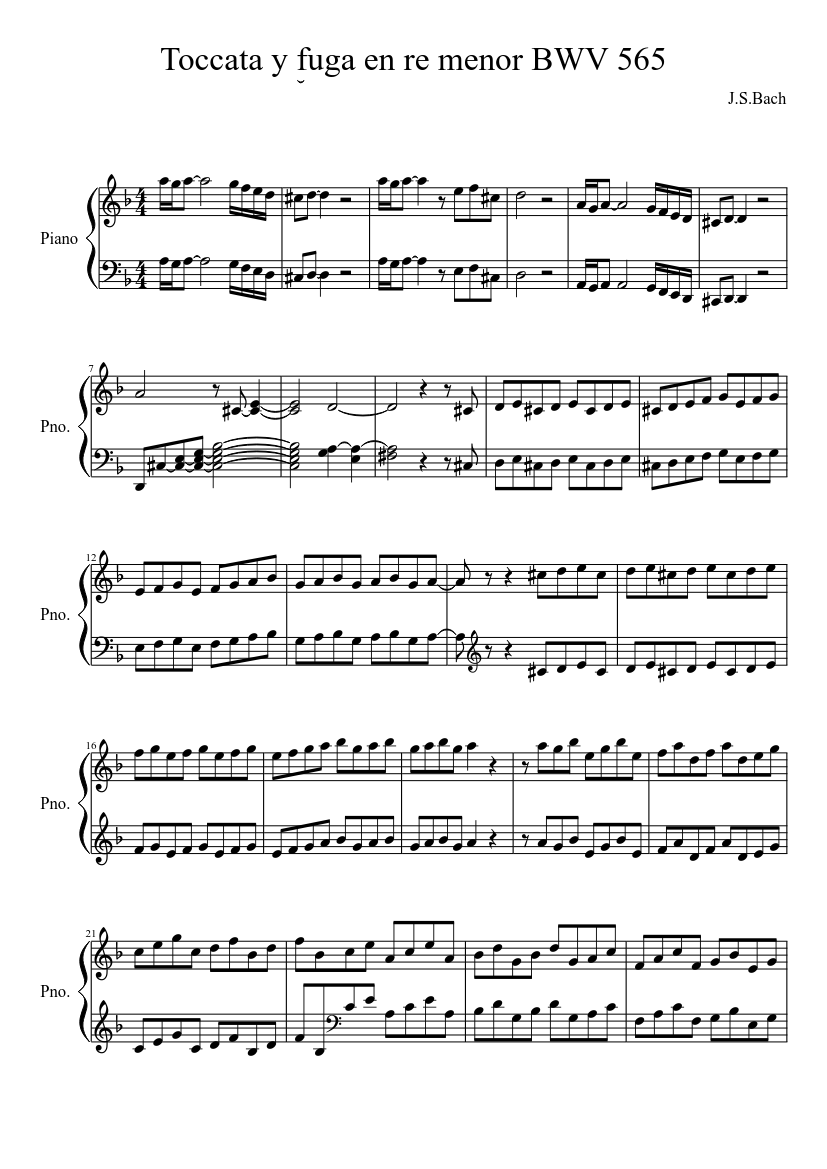 Toccata y fuga en re menor BWV 565 Sheet Music for Piano (Solo ...