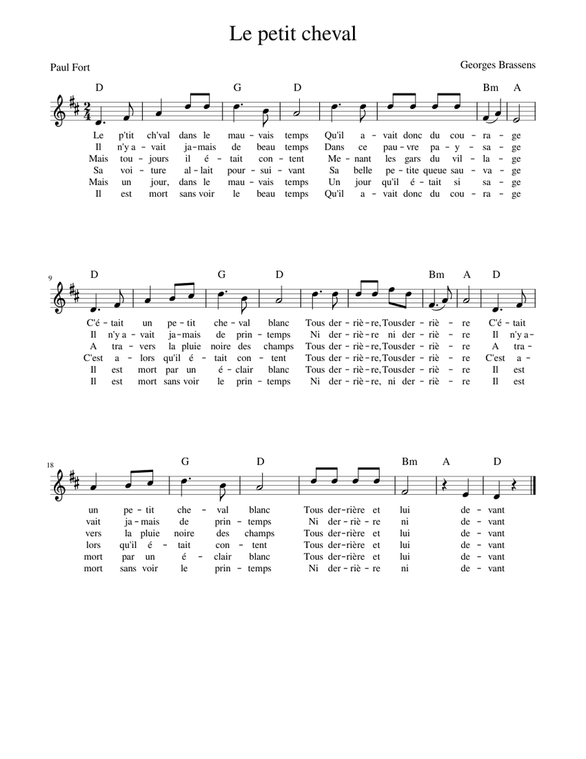 Le petit cheval Brassens Sheet music