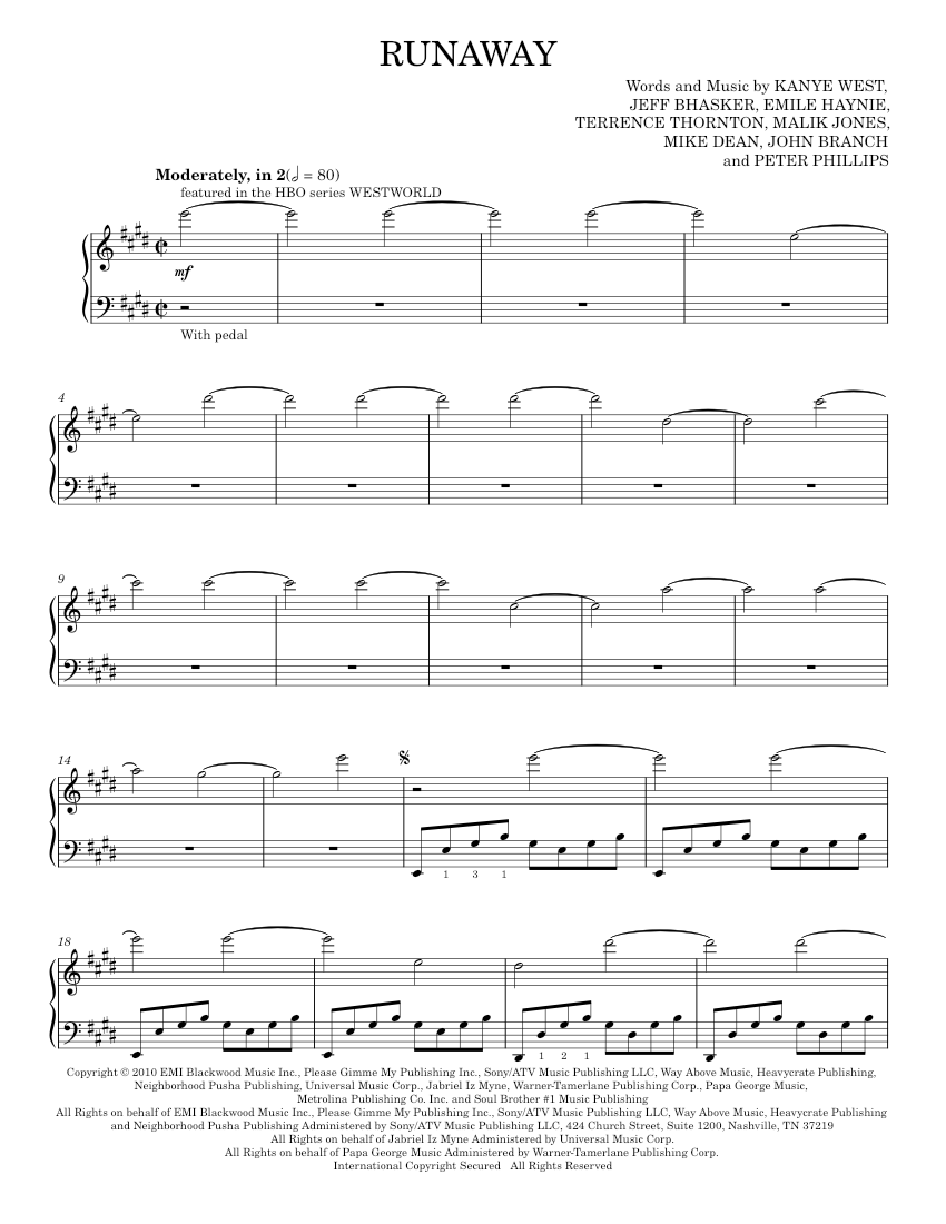 Runaway Sheet Music For Piano By Kanye West Official