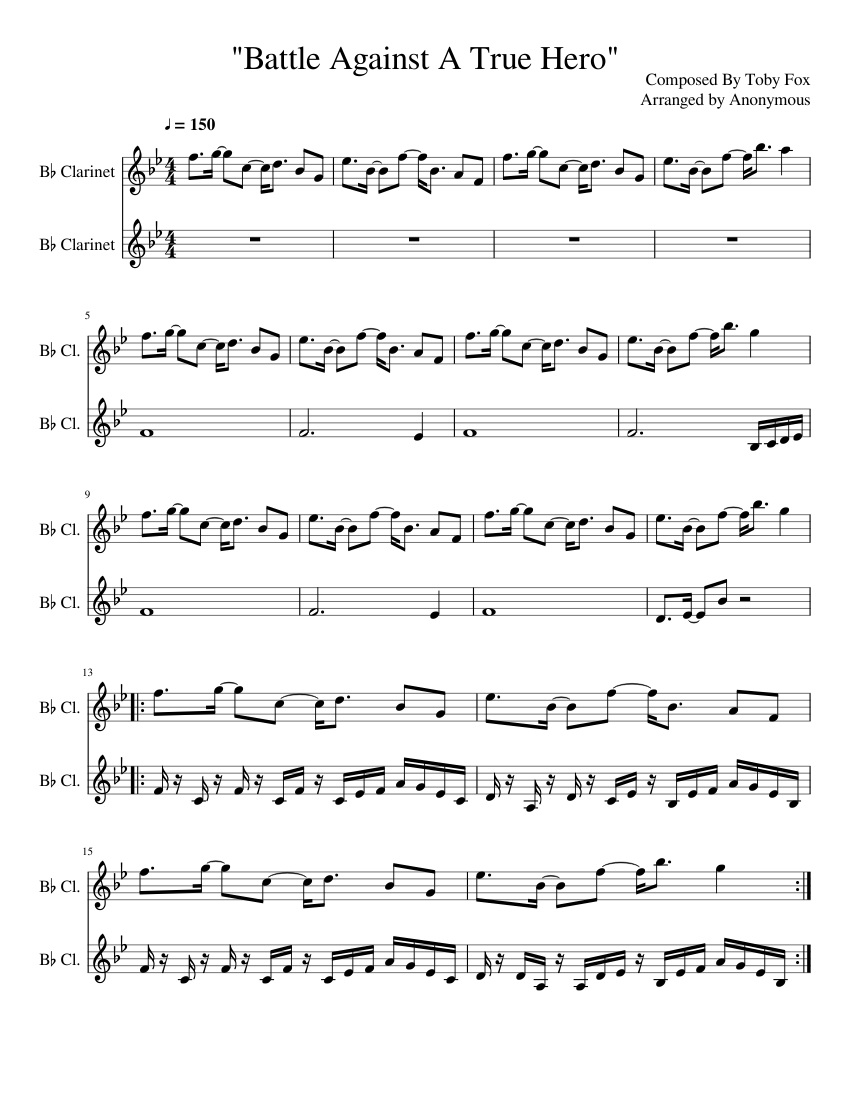Battle Against A True Hero Sheet music for Piano, Clarinet in b-flat  (Woodwind Duet) | Musescore.com