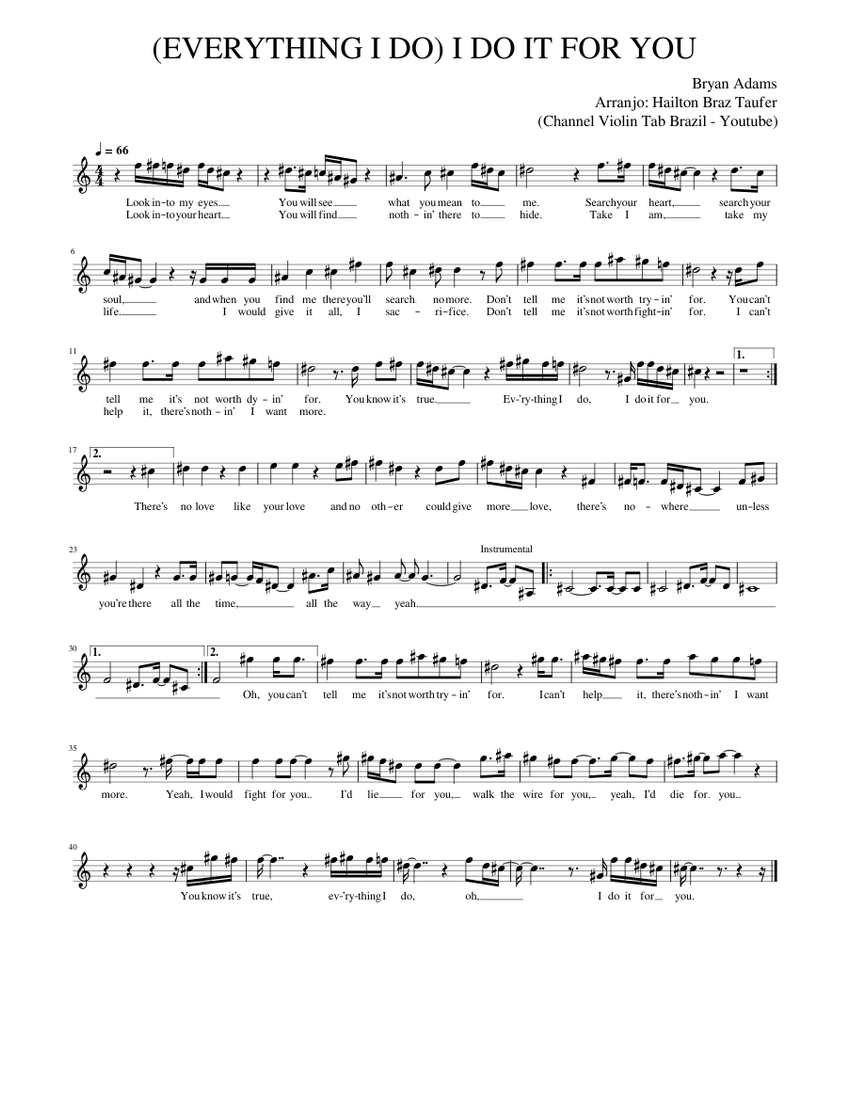 (Everything I Do) I Do It for You – Bryan Adams (Channel Violin Tab ...