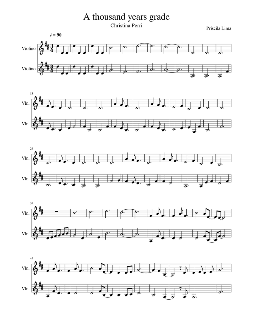 A thousand years grade Sheet music for Violin (String Duet) | Musescore.com