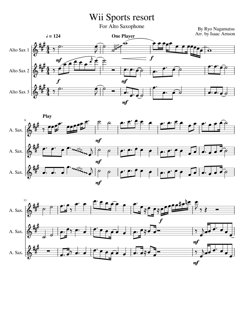 Wii Sports resort- Alto Sax Trio Sheet music for Saxophone (Alto)  (Saxophone Ensemble) | Download and print in PDF or MIDI free sheet music |  Musescore.com