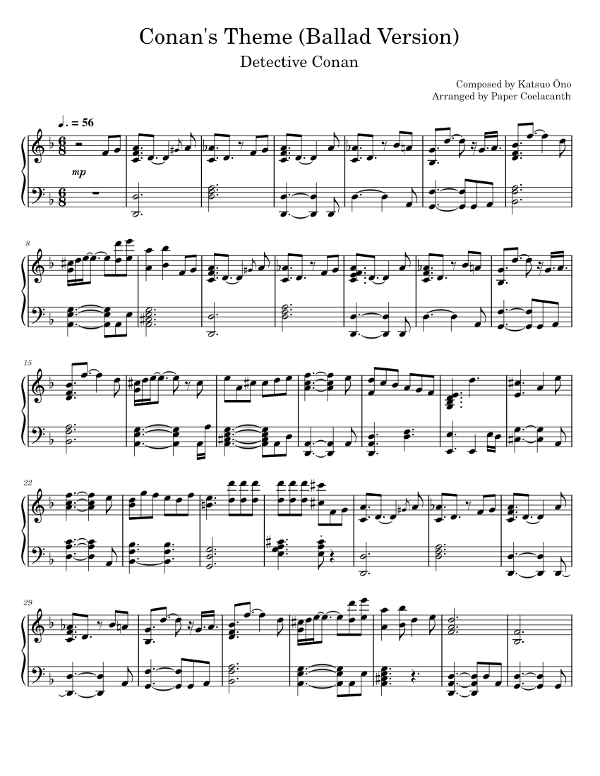 Conan's Theme (Ballad Version) [Detective Conan OST] Sheet music for Piano  (Solo) Easy | Musescore.com
