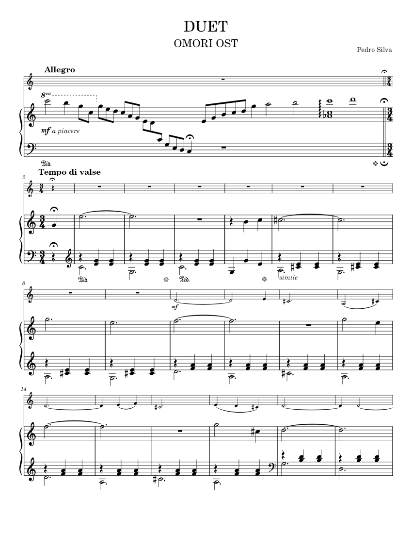 DUET (From OMORI) Sheet music for Piano, Violin (Mixed Duet