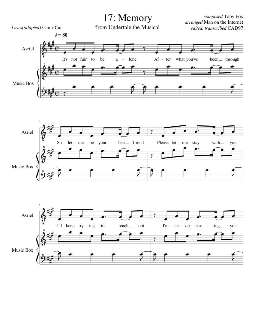 Undertale the Musical - Memory Sheet music for Bass voice, Baritone,  Contrabass, Flute alto & more instruments (Mixed Quintet) | Musescore.com