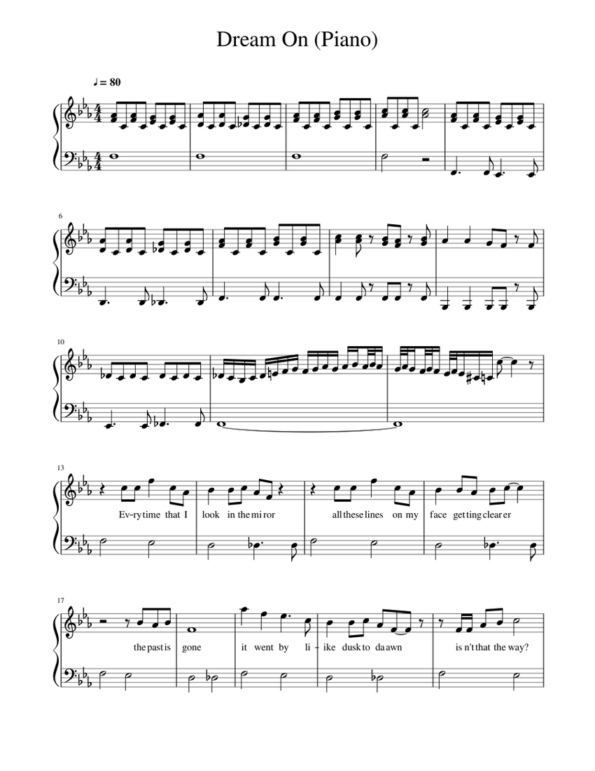 Dream On Simple Piano Sheet Music For Piano Vocals Piano Voice Musescore Com