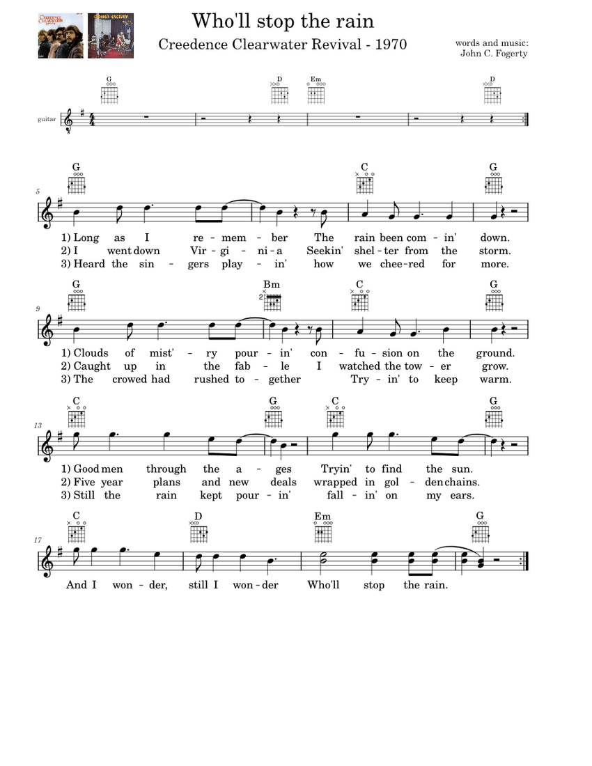 Who'll Stop The Rain Creedence Clearwater Revival Sheet music for