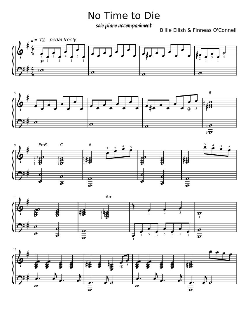 Billie Eilish - No Time to Die (Piano Accompaniment) Sheet music for Piano  (Solo) | Musescore.com