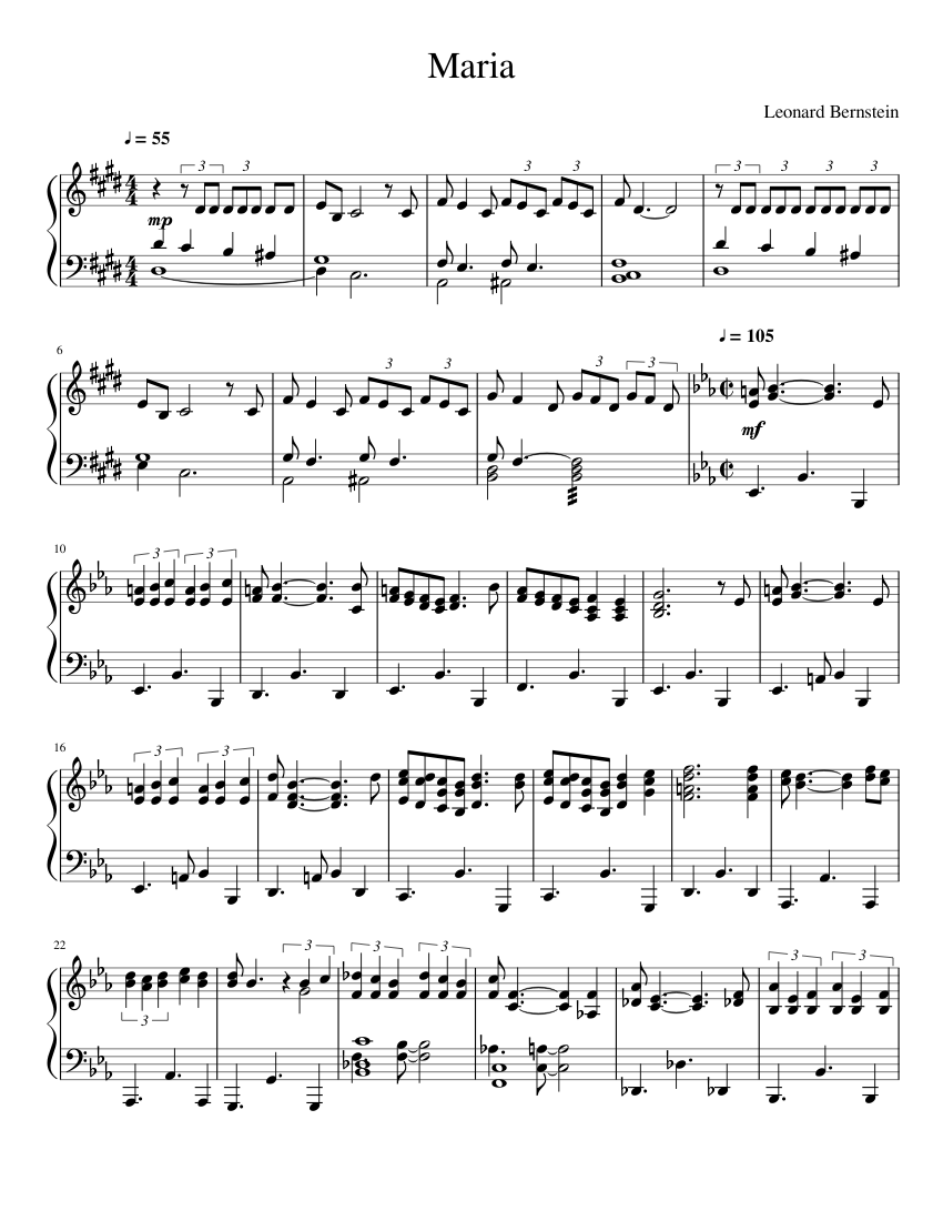 Maria (from West Side Story) - Leonard Bernstein (Piano Solo) Sheet music  for Piano (Solo) | Musescore.com