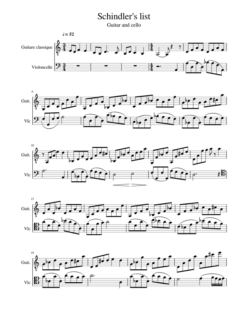 Schindler's list Sheet music for Cello, Guitar (Mixed Duet) | Musescore.com