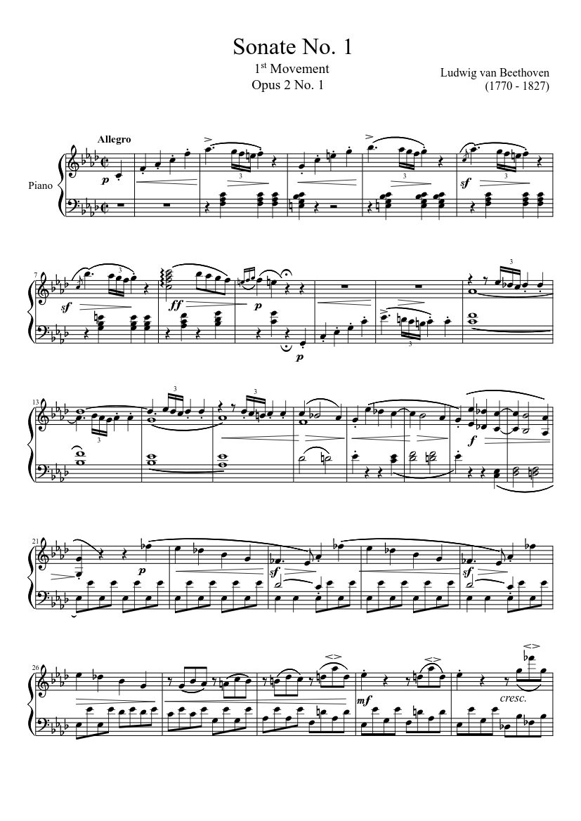 Sonate No. 1, 1st Movement Sheet music for Piano (Solo) | Musescore.com