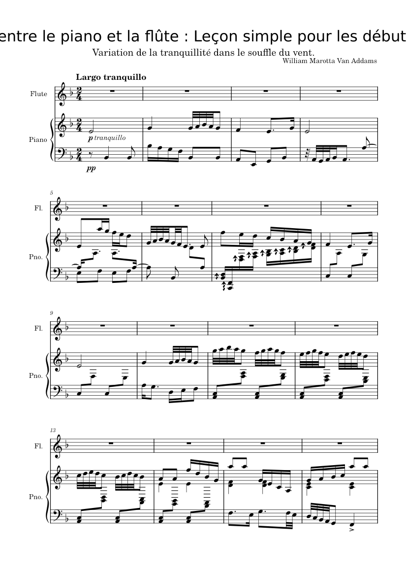 Duo Entre Le Piano Et La Flûte ; Leçon Simple Pour Les Débutants Sheet music  for Piano, Flute (Mixed Duet) | Musescore.com