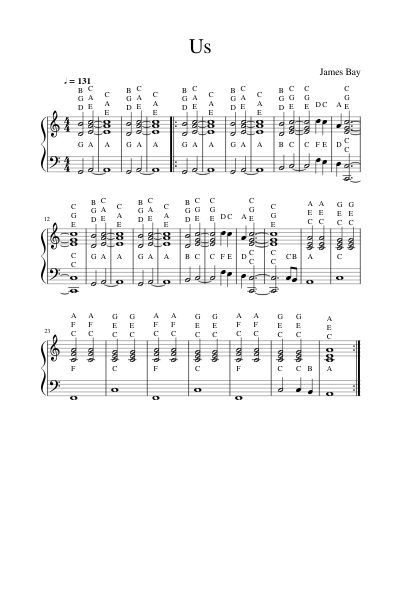 Us - James Bay Easy Piano Chords Sheet music for Piano (Solo) |  Musescore.com