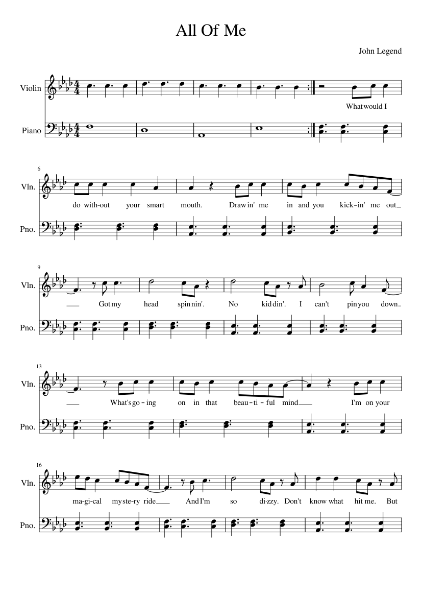 All Of Me Sheet music for Piano, Violin (Solo) | Musescore.com