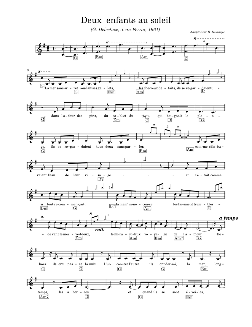 deux enfants au soleil-jean ferrat Sheet music for Piano (Solo) |  Musescore.com