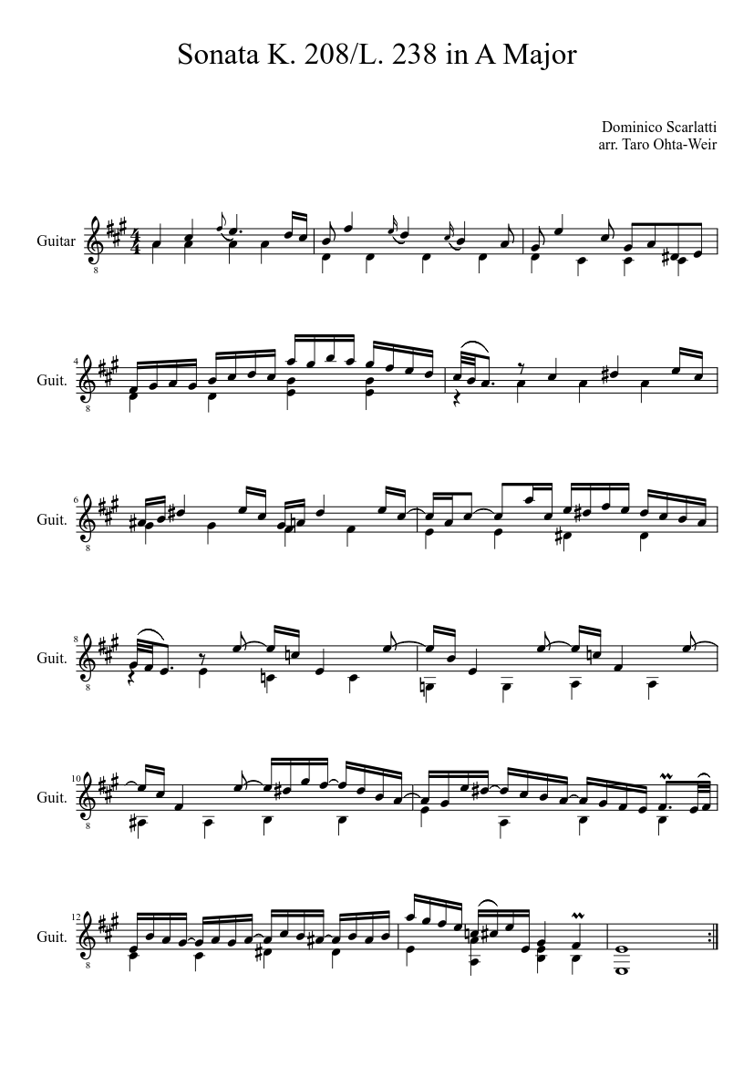 Sonata K. 208 Sheet Music for Guitar (Solo) | MuseScore.com