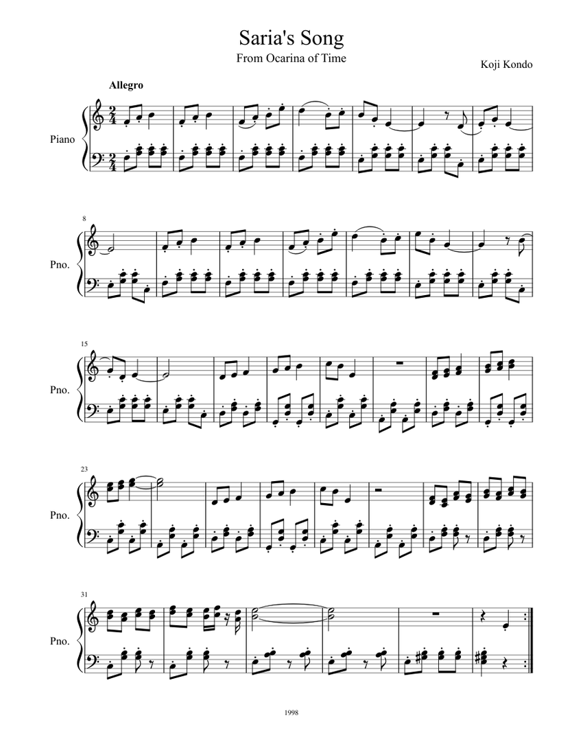 Saria's Song Sheet music for Piano (Solo) | Musescore.com