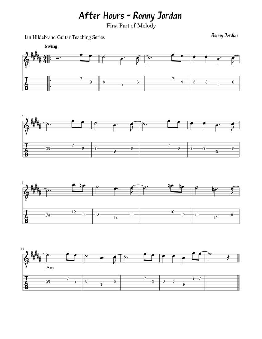 After Hours – Ronny Jordan Sheet music for Guitar (Solo) | Musescore.com