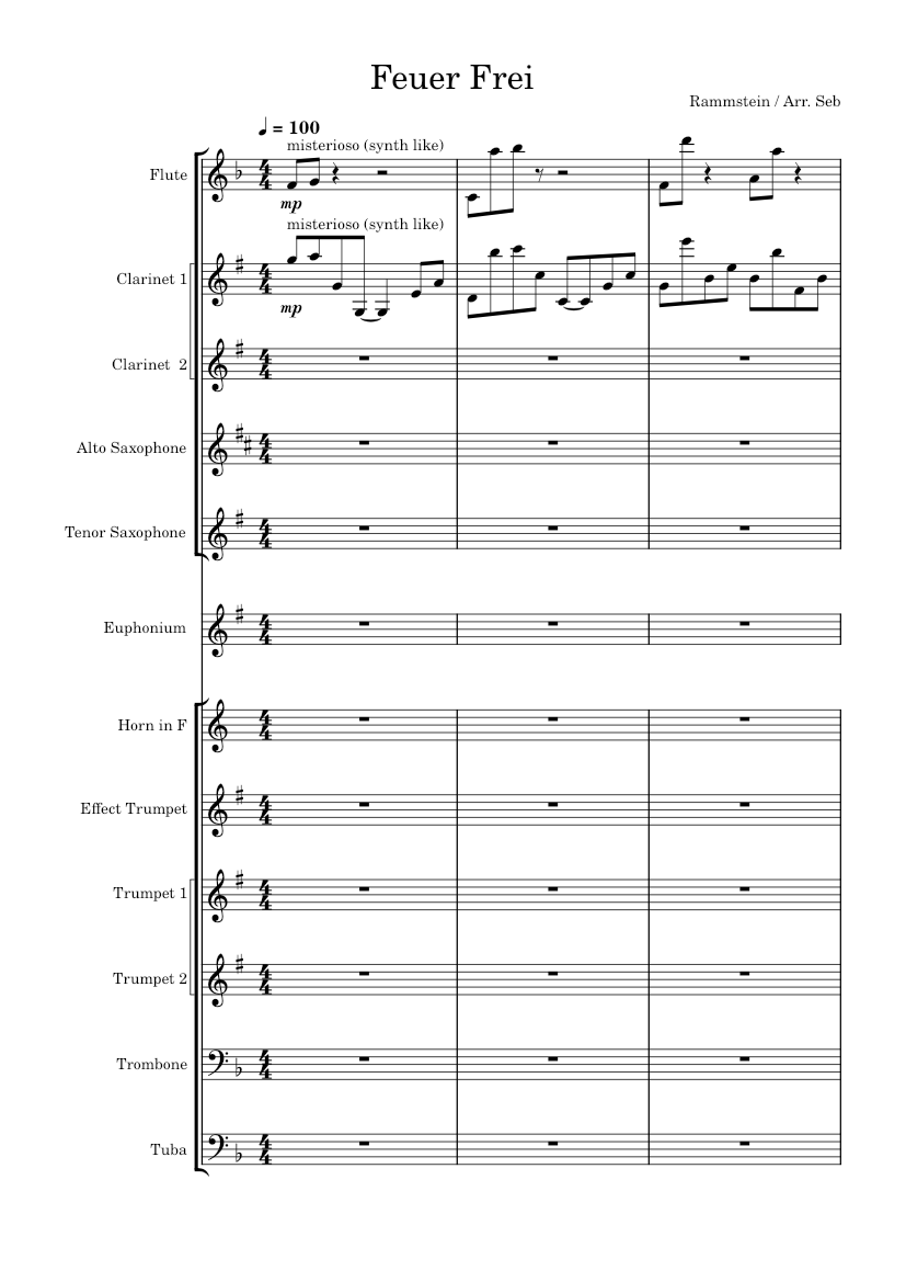 Feuer frei rammstein sheet music for trombone tuba flute saxophone