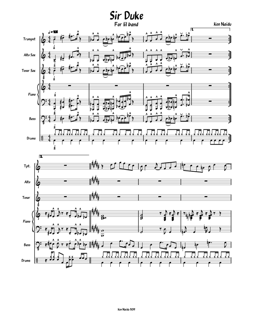 Sir Duke For Jazz band Sheet music for Piano, Saxophone alto, Saxophone  tenor, Trumpet in b-flat & more instruments (Piano Sextet) | Musescore.com